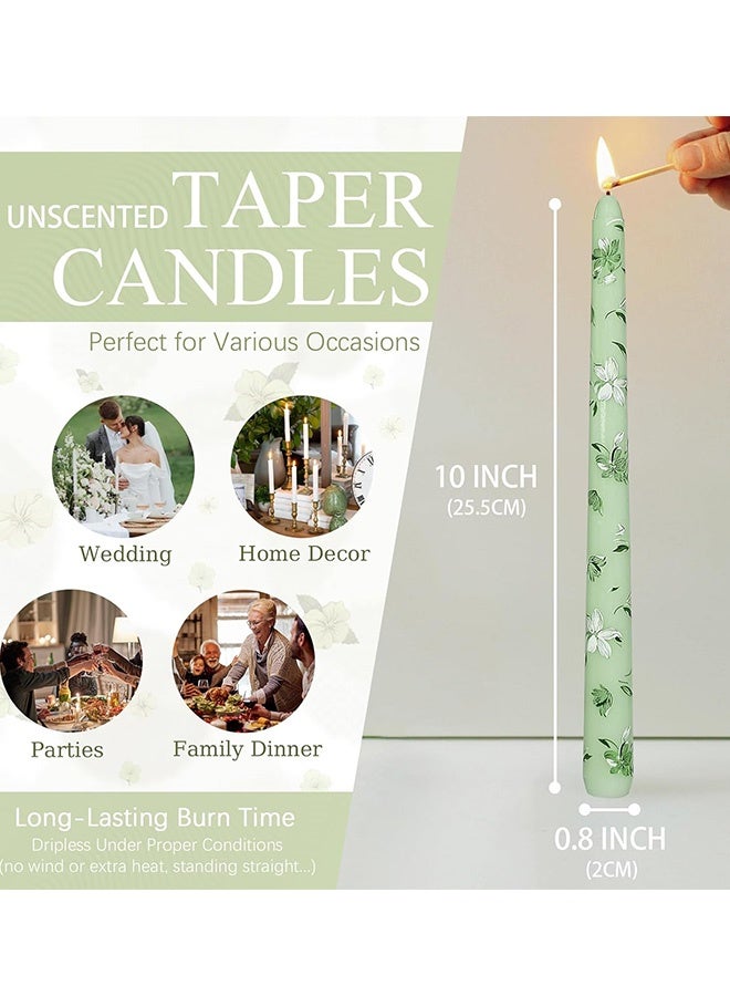 Set of 2 Printed Light Green White Flower Candles 10 Inch Handmade Unscented Drip Candles Exquisite Gift for Birthday Valentine's Day Wedding Anniversary Dinner Party Home Decor - Image 4